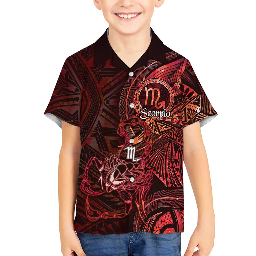 Personalised Polynesia Zodiac Scorpio Family Matching Tank Maxi Dress and Hawaiian Shirt Galaxy Polynesian Pattern Chest Tattoo Style LT14 Son's Shirt Red - Polynesian Pride