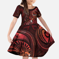 Personalised Polynesia Zodiac Scorpio Kid Short Sleeve Dress Galaxy Polynesian Pattern Chest Tattoo Style LT14 KID Red - Polynesian Pride
