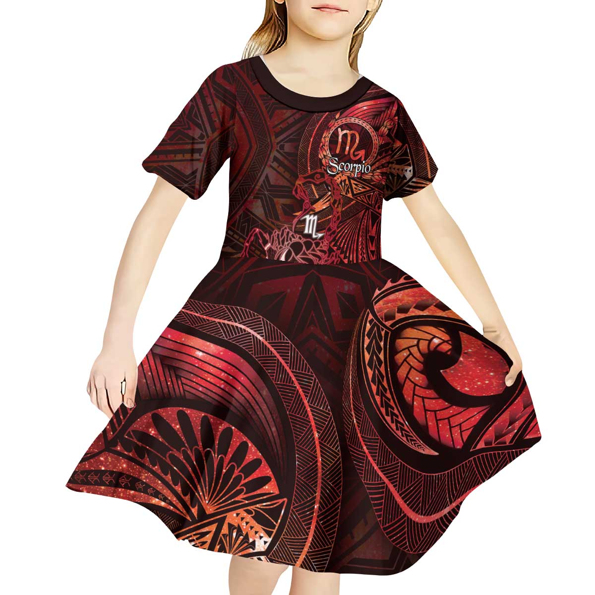 Personalised Polynesia Zodiac Scorpio Kid Short Sleeve Dress Galaxy Polynesian Pattern Chest Tattoo Style LT14 - Polynesian Pride