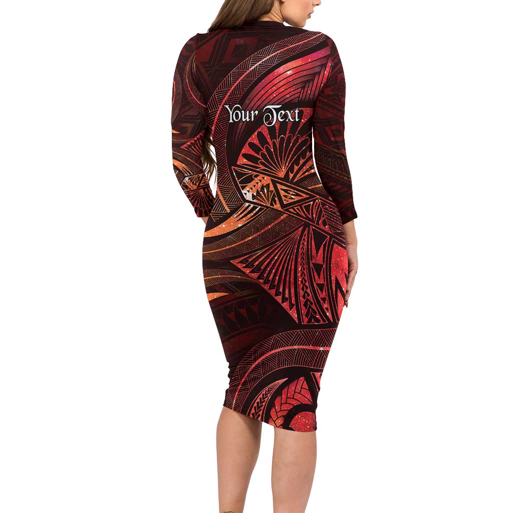 Personalised Polynesia Zodiac Scorpio Long Sleeve Bodycon Dress Galaxy Polynesian Pattern Chest Tattoo Style