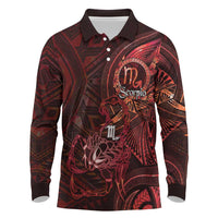 Personalised Polynesia Zodiac Scorpio Long Sleeve Polo Shirt Galaxy Polynesian Pattern Chest Tattoo Style