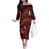 Personalised Polynesia Zodiac Scorpio Off The Shoulder Long Sleeve Dress Galaxy Polynesian Pattern Chest Tattoo Style