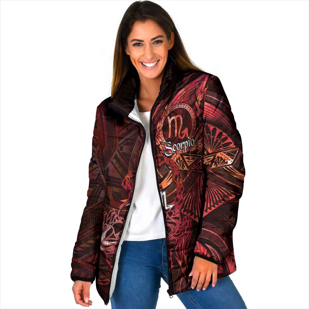 Personalised Polynesia Zodiac Scorpio Padded Jacket Galaxy Polynesian Pattern Chest Tattoo Style