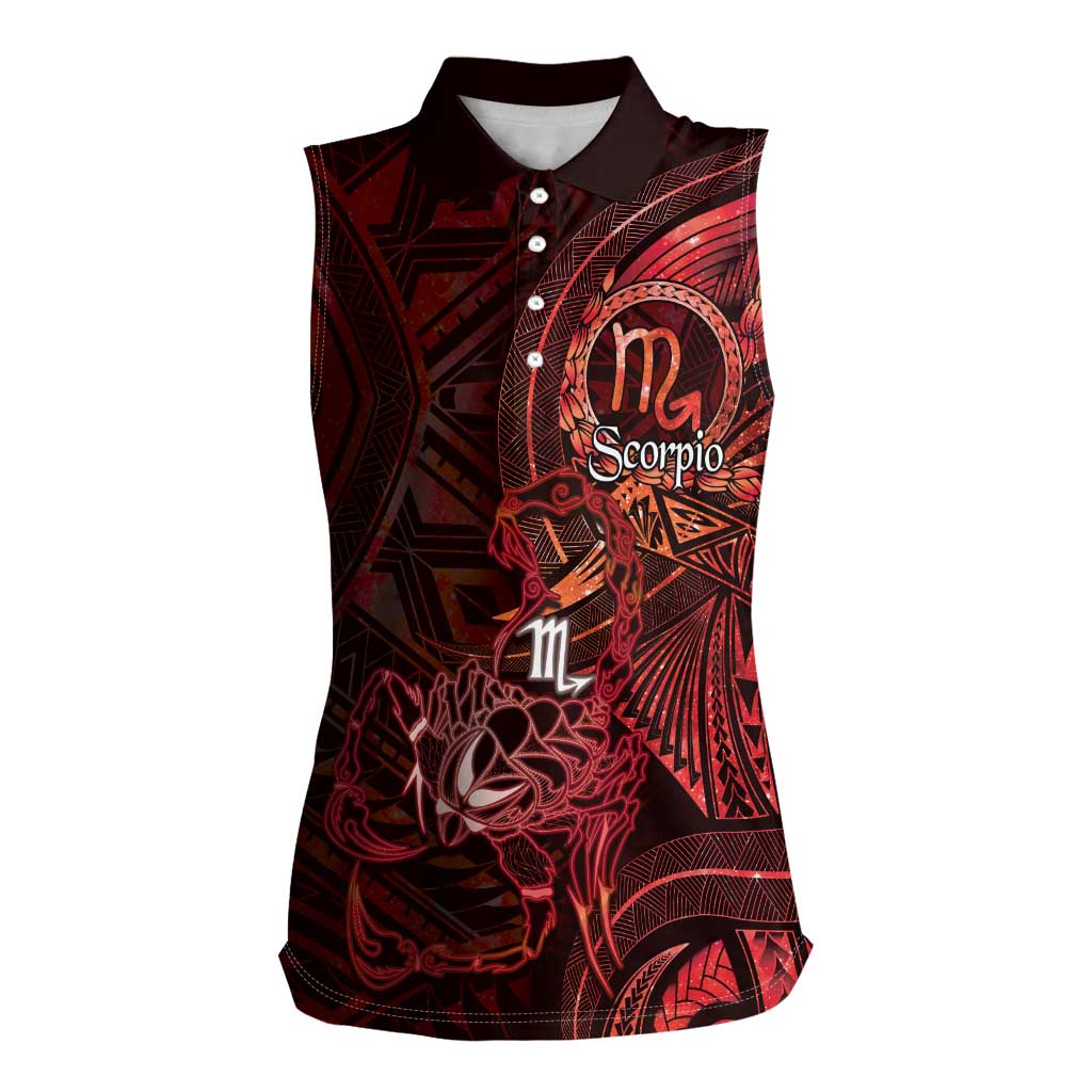 Personalised Polynesia Zodiac Scorpio Women Sleeveless Polo Shirt Galaxy Polynesian Pattern Chest Tattoo Style