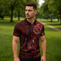 Personalised Polynesia Zodiac Scorpio Zipper Polo Shirt Galaxy Polynesian Pattern Chest Tattoo Style LT14 - Polynesian Pride