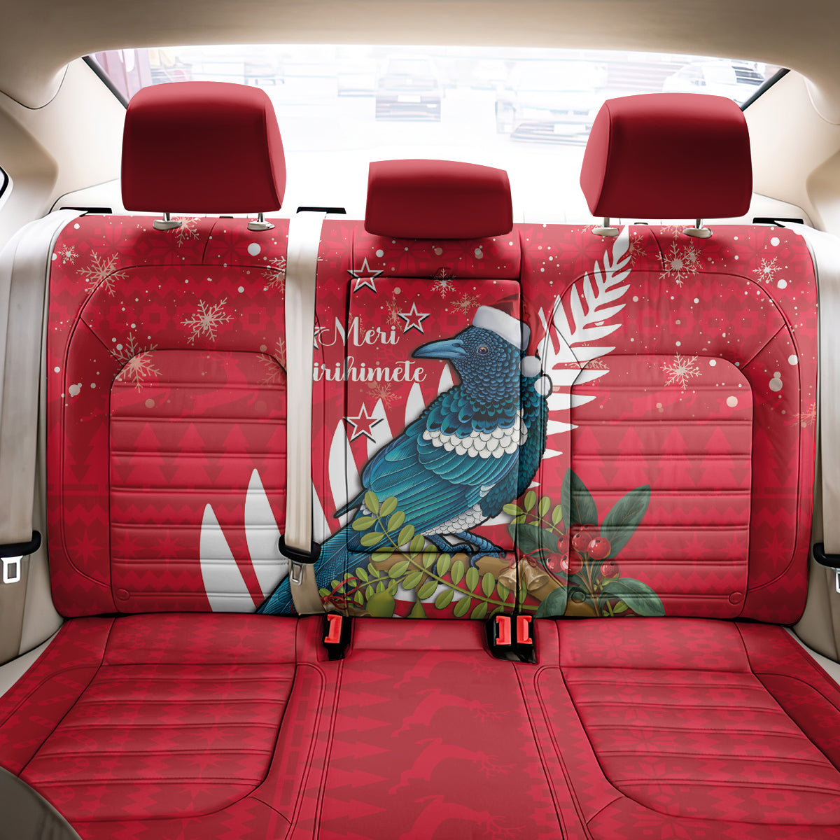 New Zealand Christmas In July Back Car Seat Cover Tui Bird With Kowhai Meri Kirihimete LT14 - Polynesian Pride