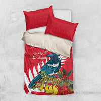 New Zealand Christmas In July Bedding Set Tui Bird With Kowhai Meri Kirihimete LT14 US Twin 172cm x 218cm Red - Polynesian Pride
