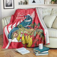 New Zealand Christmas In July Blanket Tui Bird With Kowhai Meri Kirihimete LT14 Red - Polynesian Pride