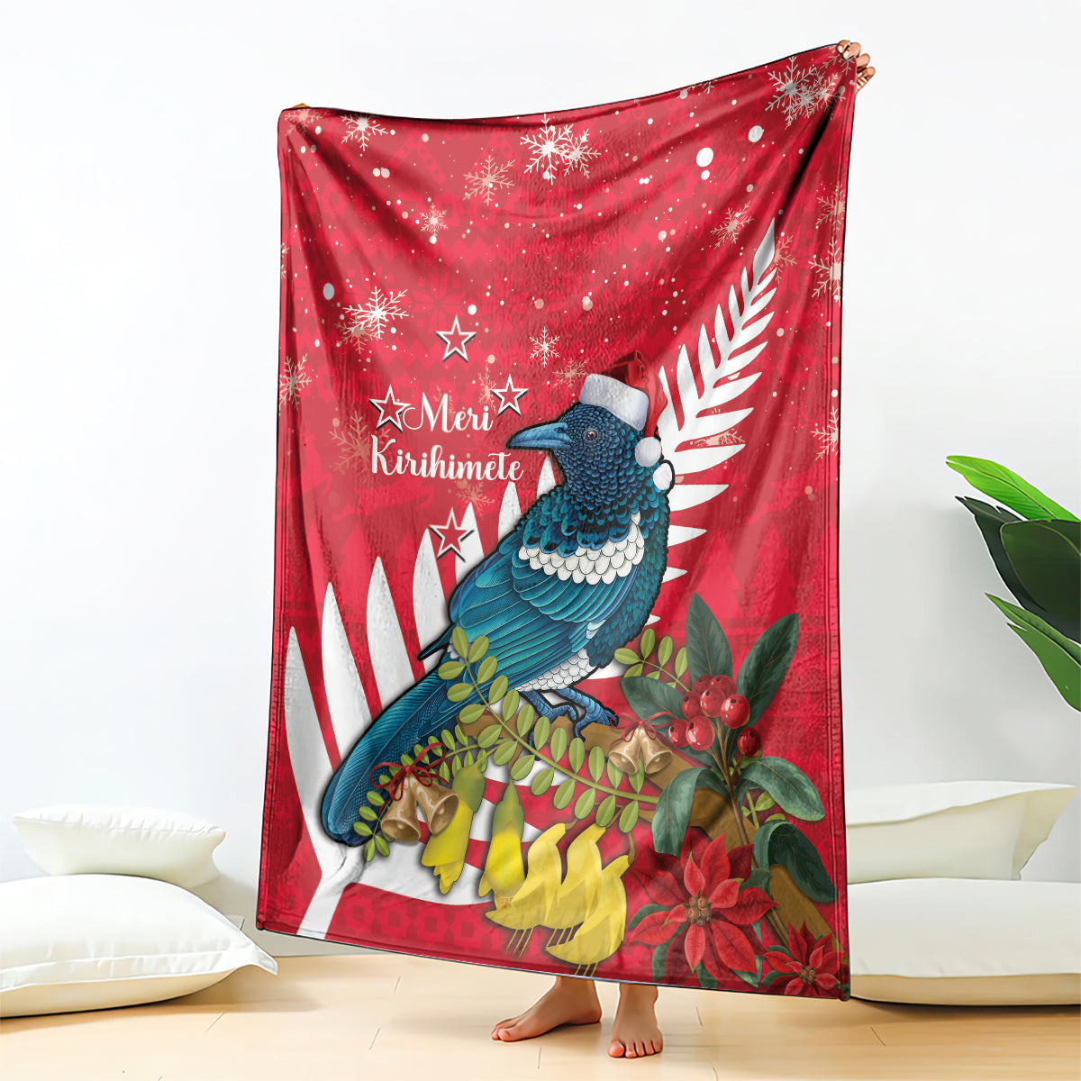 New Zealand Christmas In July Blanket Tui Bird With Kowhai Meri Kirihimete LT14 - Polynesian Pride