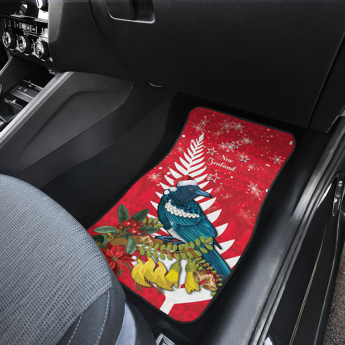 New Zealand Christmas In July Car Mats Tui Bird With Kowhai Meri Kirihimete LT14 - Polynesian Pride