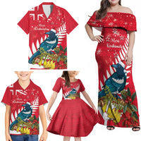 New Zealand Christmas In July Family Matching Off Shoulder Maxi Dress and Hawaiian Shirt Tui Bird With Kowhai Meri Kirihimete LT14 - Polynesian Pride