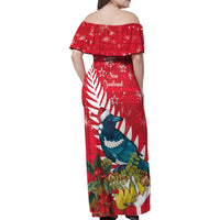 New Zealand Christmas In July Family Matching Off Shoulder Maxi Dress and Hawaiian Shirt Tui Bird With Kowhai Meri Kirihimete LT14 - Polynesian Pride