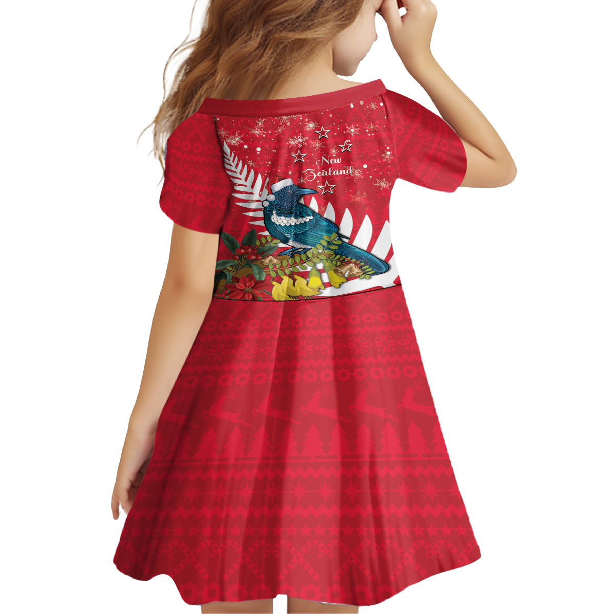 New Zealand Christmas In July Family Matching Off Shoulder Short Dress and Hawaiian Shirt Tui Bird With Kowhai Meri Kirihimete LT14 - Polynesian Pride