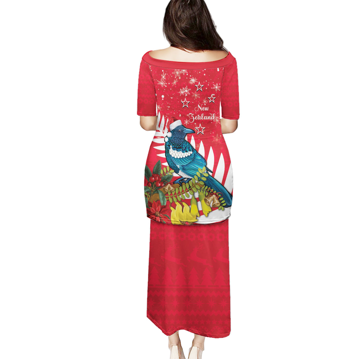New Zealand Christmas In July Family Matching Puletasi and Hawaiian Shirt Tui Bird With Kowhai Meri Kirihimete LT14 - Polynesian Pride