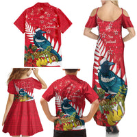New Zealand Christmas In July Family Matching Summer Maxi Dress and Hawaiian Shirt Tui Bird With Kowhai Meri Kirihimete LT14 - Polynesian Pride