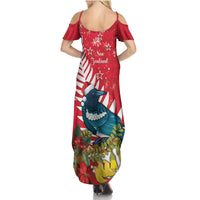 New Zealand Christmas In July Family Matching Summer Maxi Dress and Hawaiian Shirt Tui Bird With Kowhai Meri Kirihimete LT14 - Polynesian Pride