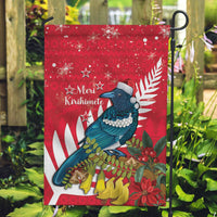 New Zealand Christmas In July Garden Flag Tui Bird With Kowhai Meri Kirihimete LT14 Garden Flag Red - Polynesian Pride