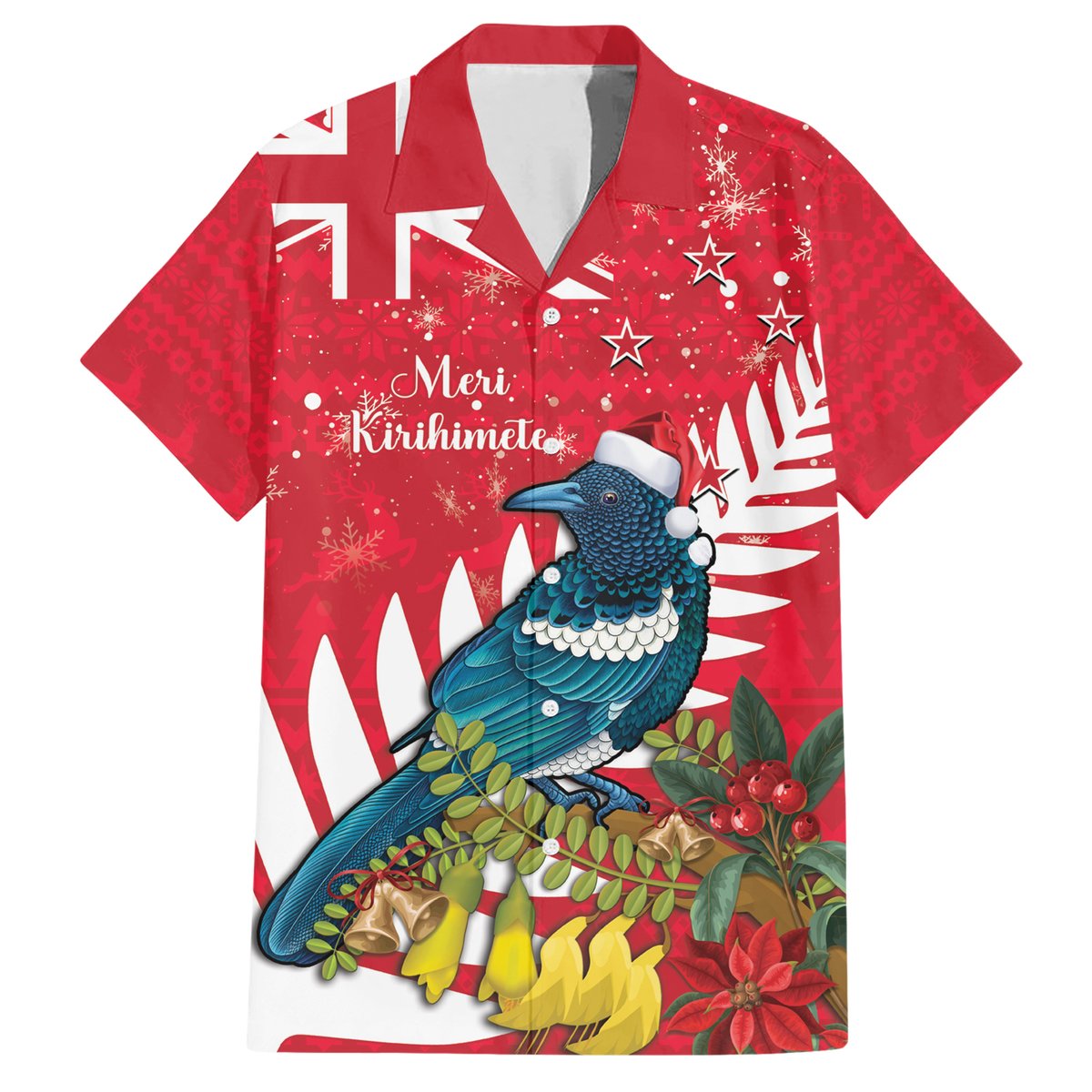 New Zealand Christmas In July Hawaiian Shirt Tui Bird With Kowhai Meri Kirihimete LT14 Red - Polynesian Pride