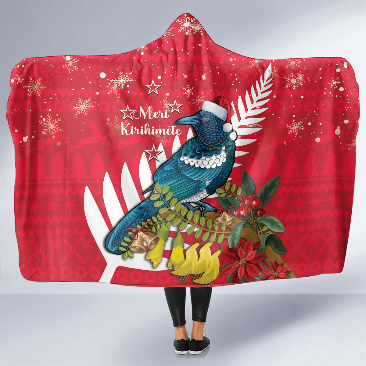 New Zealand Christmas In July Hooded Blanket Tui Bird With Kowhai Meri Kirihimete LT14 - Polynesian Pride