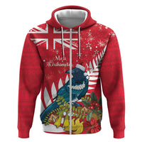 New Zealand Christmas In July Hoodie Tui Bird With Kowhai Meri Kirihimete LT14 Zip Hoodie Red - Polynesian Pride