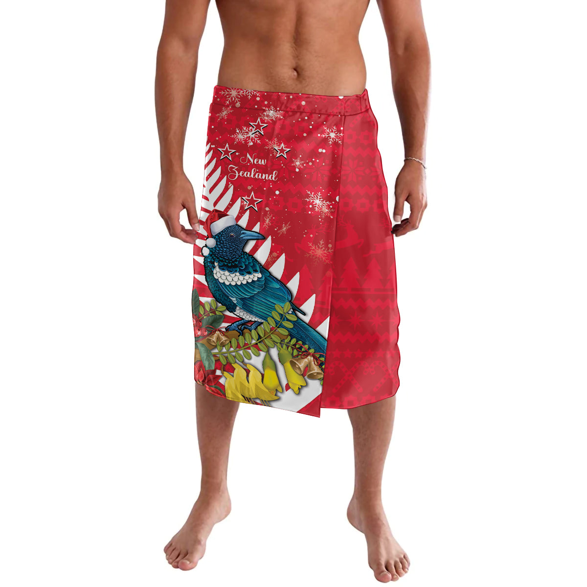 New Zealand Christmas In July Lavalava Tui Bird With Kowhai Meri Kirihimete LT14 Red - Polynesian Pride