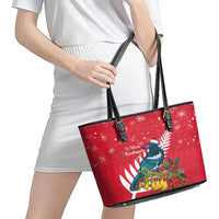 New Zealand Christmas In July Leather Tote Bag Tui Bird With Kowhai Meri Kirihimete LT14 - Polynesian Pride