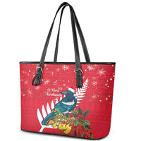 New Zealand Christmas In July Leather Tote Bag Tui Bird With Kowhai Meri Kirihimete LT14 - Polynesian Pride