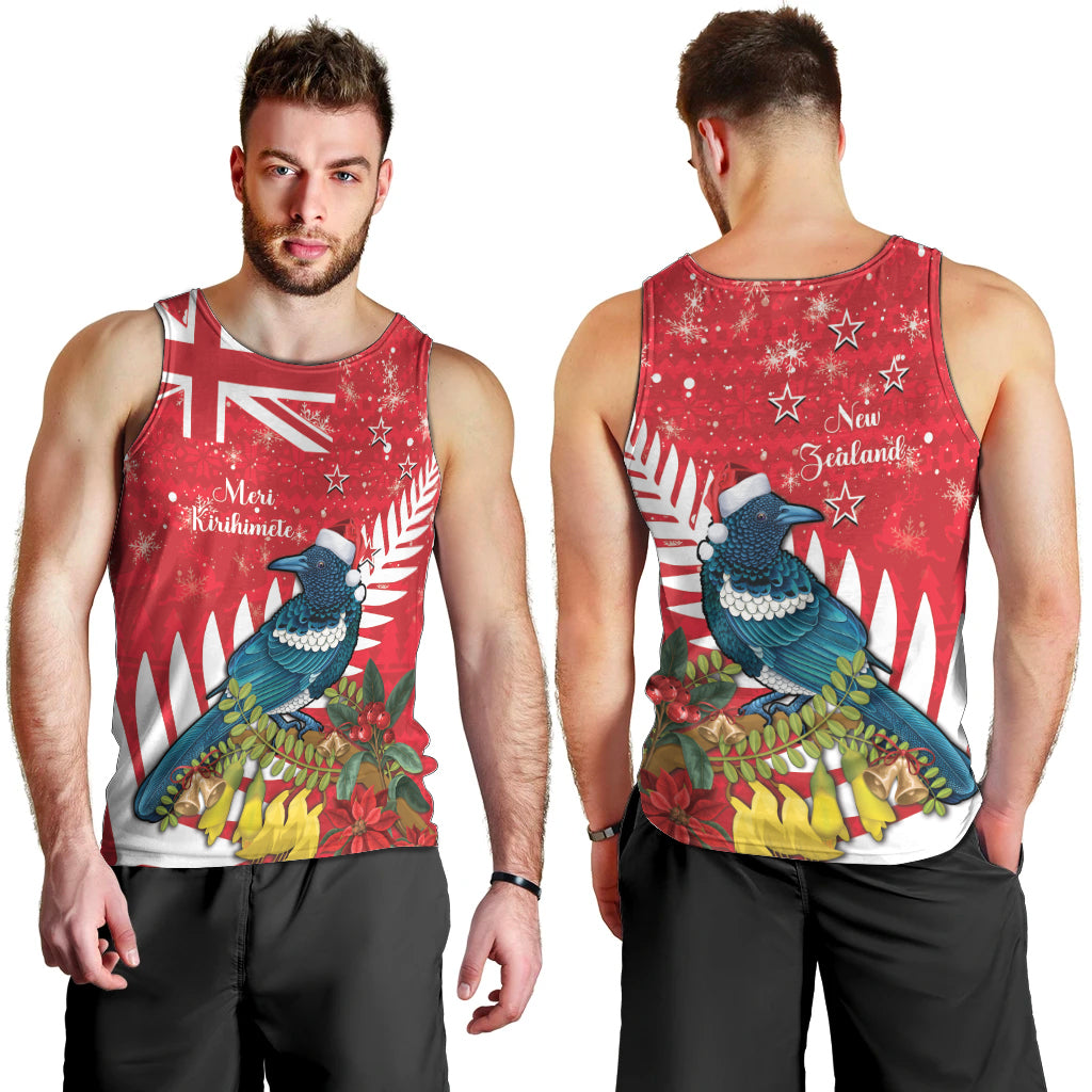 New Zealand Christmas In July Men Tank Top Tui Bird With Kowhai Meri Kirihimete LT14 - Polynesian Pride