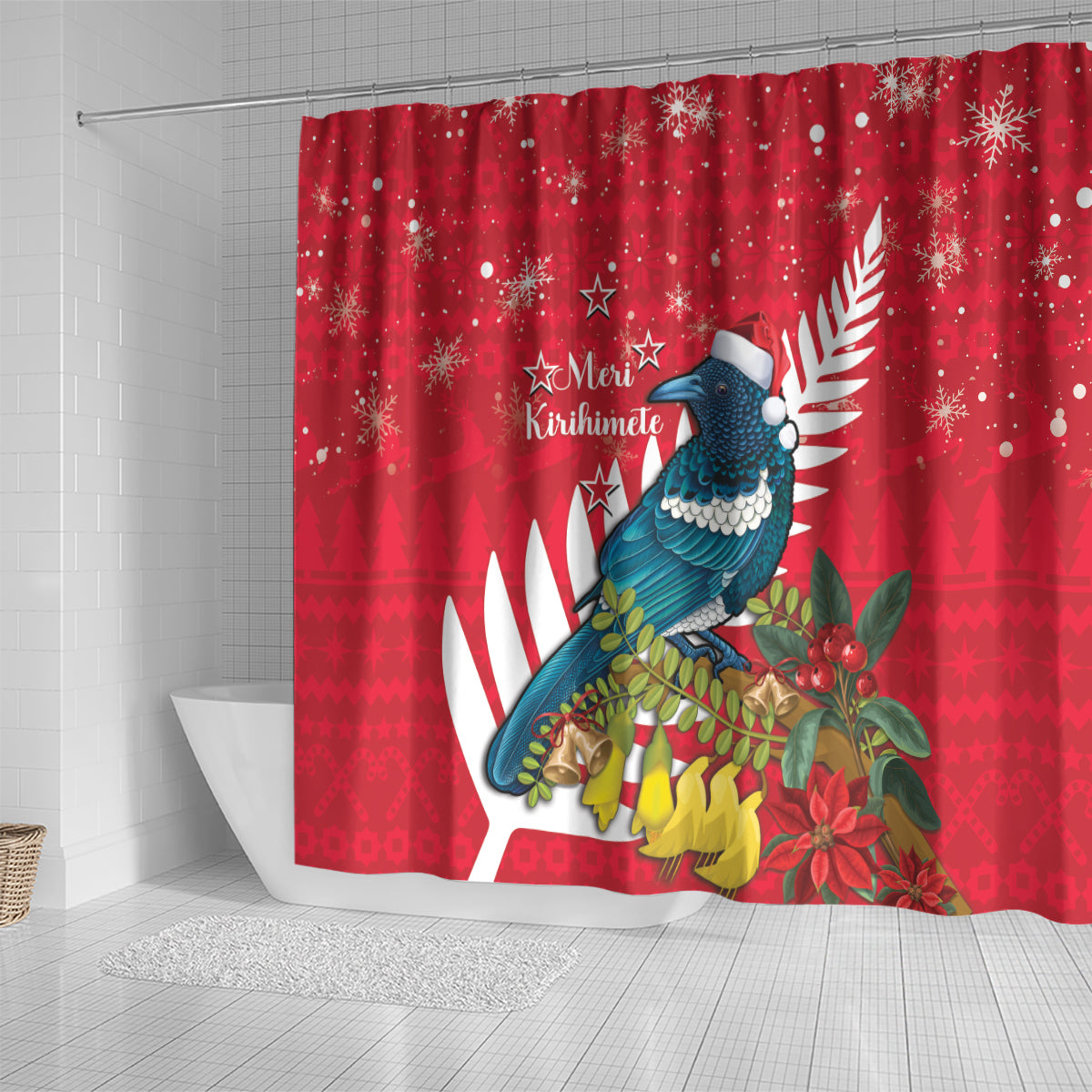 New Zealand Christmas In July Shower Curtain Tui Bird With Kowhai Meri Kirihimete LT14 - Polynesian Pride
