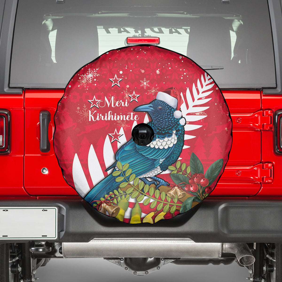 New Zealand Christmas In July Spare Tire Cover Tui Bird With Kowhai Meri Kirihimete LT14 - Polynesian Pride