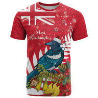 New Zealand Christmas In July T Shirt Tui Bird With Kowhai Meri Kirihimete LT14 Red - Polynesian Pride