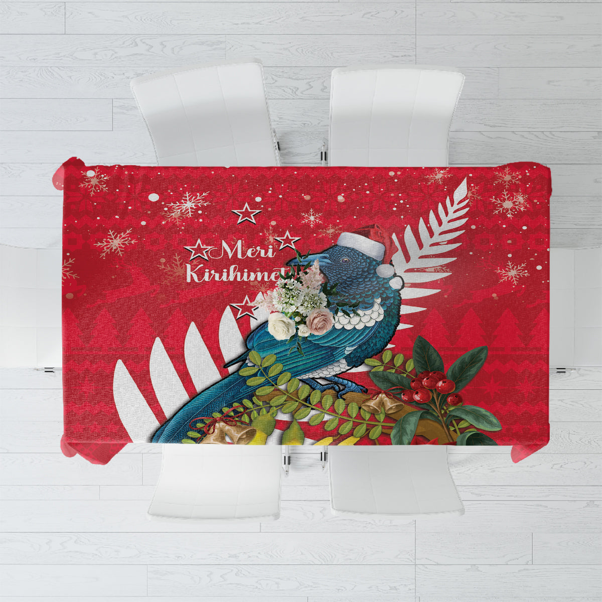New Zealand Christmas In July Tablecloth Tui Bird With Kowhai Meri Kirihimete LT14 Red - Polynesian Pride