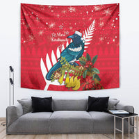 New Zealand Christmas In July Tapestry Tui Bird With Kowhai Meri Kirihimete LT14 Red - Polynesian Pride