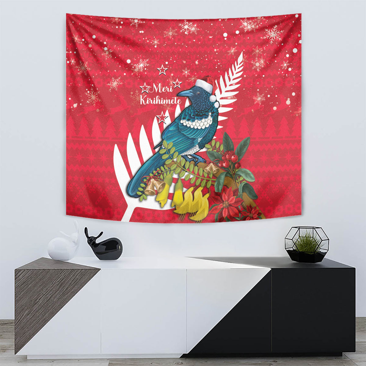 New Zealand Christmas In July Tapestry Tui Bird With Kowhai Meri Kirihimete LT14 - Polynesian Pride