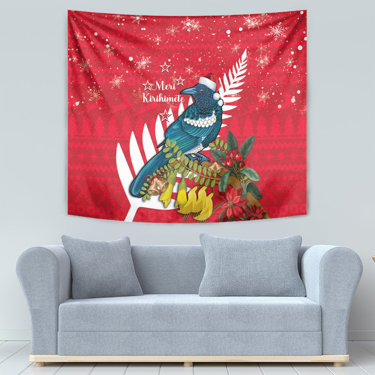 New Zealand Christmas In July Tapestry Tui Bird With Kowhai Meri Kirihimete LT14 - Polynesian Pride