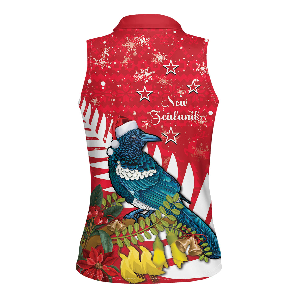 New Zealand Christmas In July Women Sleeveless Polo Shirt Tui Bird With Kowhai Meri Kirihimete LT14 - Polynesian Pride