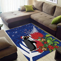 New Zealand Christmas In July Area Rug Fiordland Penguin With Pohutukawa Flower LT14 - Polynesian Pride