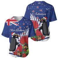 New Zealand Christmas In July Baseball Jersey Fiordland Penguin With Pohutukawa Flower LT14 - Polynesian Pride