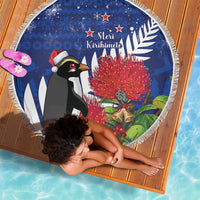 New Zealand Christmas In July Beach Blanket Fiordland Penguin With Pohutukawa Flower LT14 - Polynesian Pride