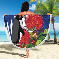 New Zealand Christmas In July Beach Blanket Fiordland Penguin With Pohutukawa Flower LT14 - Polynesian Pride