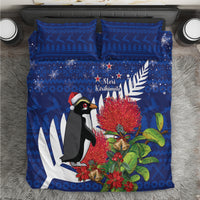 New Zealand Christmas In July Bedding Set Fiordland Penguin With Pohutukawa Flower LT14 Blue - Polynesian Pride