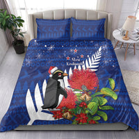 New Zealand Christmas In July Bedding Set Fiordland Penguin With Pohutukawa Flower LT14 - Polynesian Pride