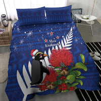 New Zealand Christmas In July Bedding Set Fiordland Penguin With Pohutukawa Flower LT14 - Polynesian Pride