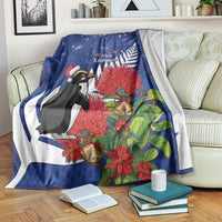 New Zealand Christmas In July Blanket Fiordland Penguin With Pohutukawa Flower LT14 Blue - Polynesian Pride