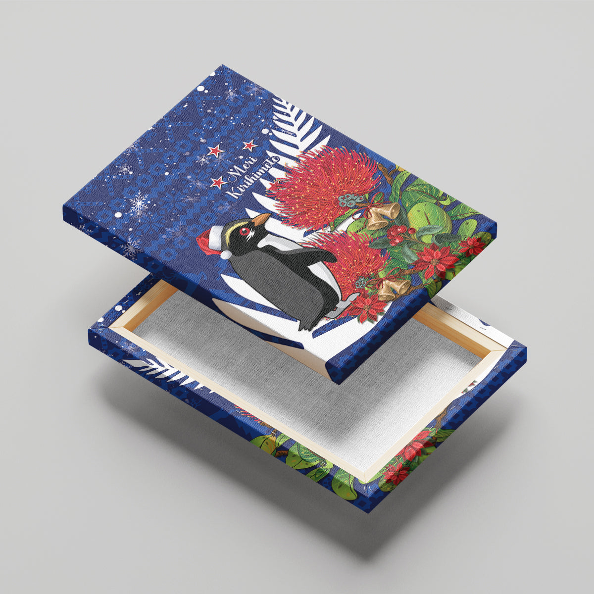New Zealand Christmas In July Canvas Wall Art Fiordland Penguin With Pohutukawa Flower LT14 - Polynesian Pride