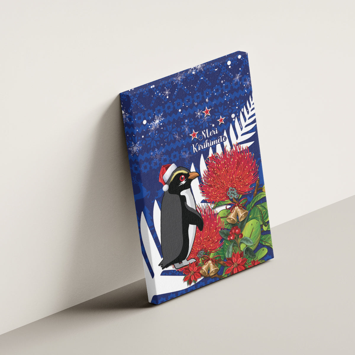 New Zealand Christmas In July Canvas Wall Art Fiordland Penguin With Pohutukawa Flower LT14 - Polynesian Pride
