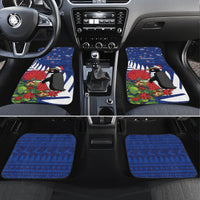 New Zealand Christmas In July Car Mats Fiordland Penguin With Pohutukawa Flower LT14 Set 4pcs Blue - Polynesian Pride