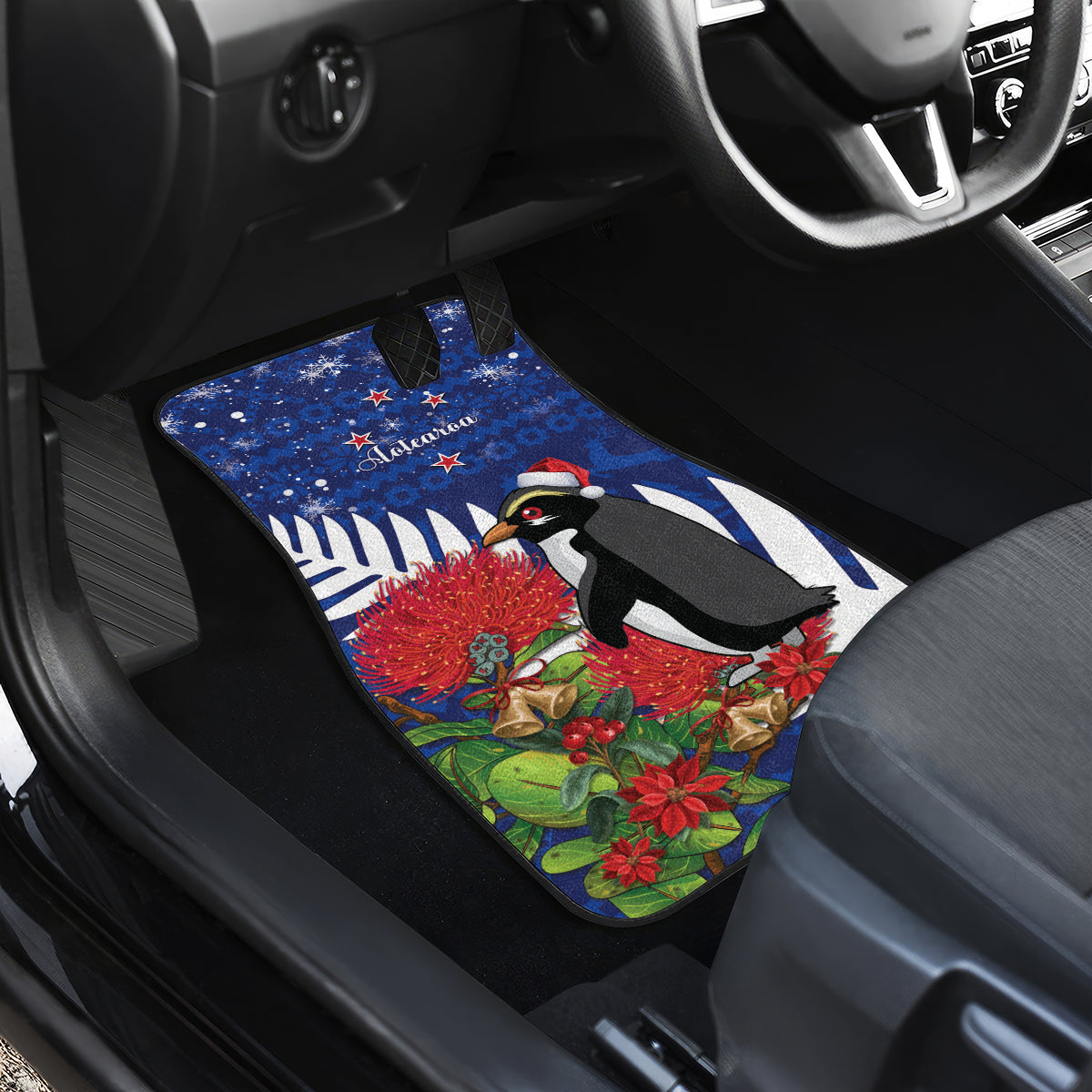 New Zealand Christmas In July Car Mats Fiordland Penguin With Pohutukawa Flower LT14 - Polynesian Pride