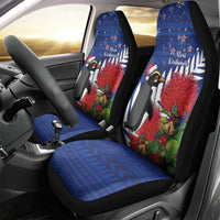 New Zealand Christmas In July Car Seat Cover Fiordland Penguin With Pohutukawa Flower LT14 - Polynesian Pride