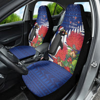 New Zealand Christmas In July Car Seat Cover Fiordland Penguin With Pohutukawa Flower LT14 - Polynesian Pride